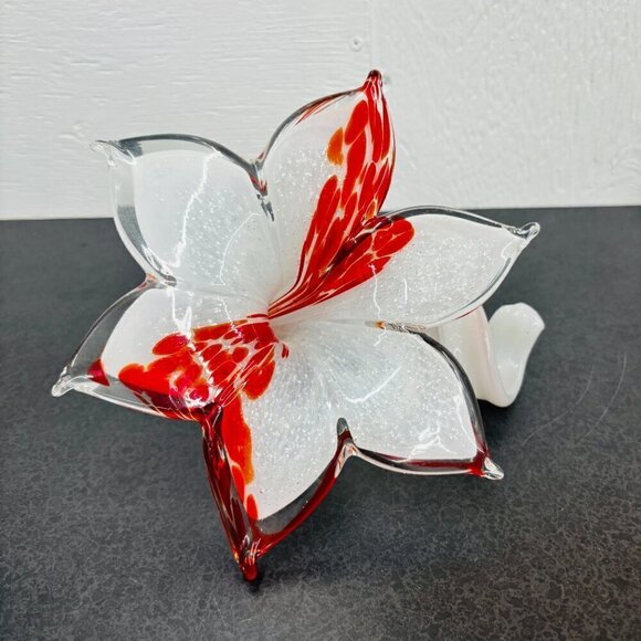 VTG MURANO Art Glass Flower Decor Art Orange & White Spiral Stem Hand blown - Picture 6 of 8